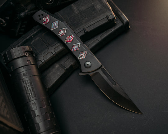 Custom Kwaiken Folder - Fordlite Inlay, Anodized Black Handle, Black Nitride Blade, Textured Grip, Deep Carry Pocket Clip