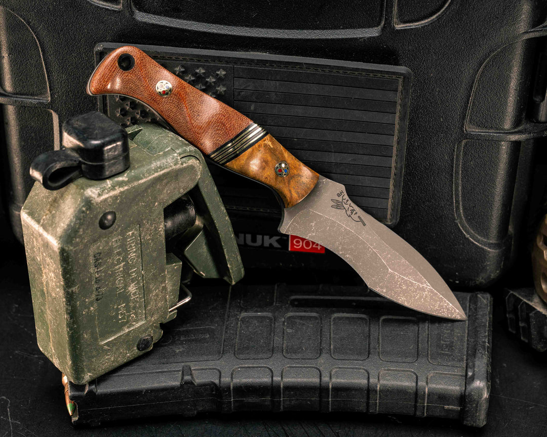 Extremis MK1- Teak, Black g10, Brass and Coyote G10, Vintage Westinghouse Micarta, Patriot Mosaic Pins, CF Lanyard Pin, Textured Grip