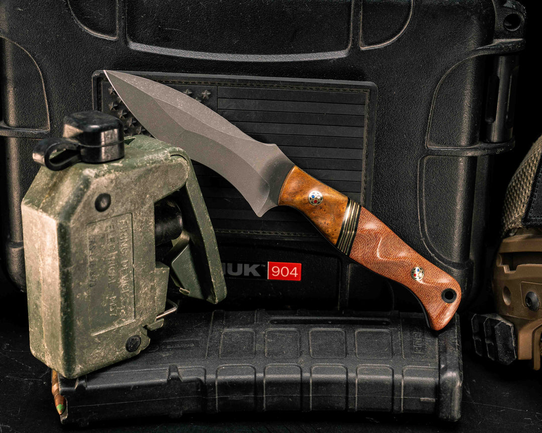 Extremis MK1- Teak, Black g10, Brass and Coyote G10, Vintage Westinghouse Micarta, Patriot Mosaic Pins, CF Lanyard Pin, Textured Grip