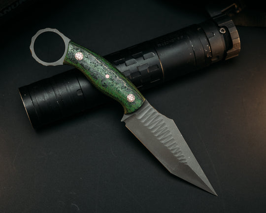 Ringed Tac Tanto - Green Resin and Rubber, CF Pins, Chaos Grip