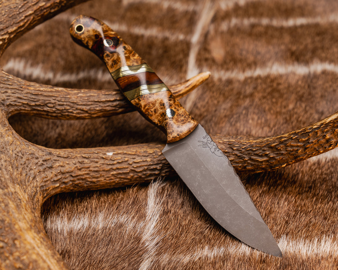 Crow Jr - Spalted Katalox, Black G10, Brass and OD Green G10 Pin Striping, Desert Ironwood Split, Mosaic Pins, Brass Lanyard Pin, Textured Grip