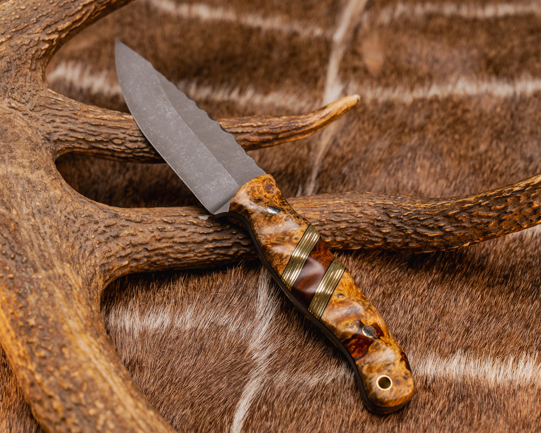 Crow Jr - Spalted Katalox, Black G10, Brass and OD Green G10 Pin Striping, Desert Ironwood Split, Mosaic Pins, Brass Lanyard Pin, Textured Grip