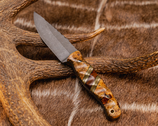 Crow Jr - Spalted Katalox, Black G10, Brass and OD Green G10 Pin Striping, Desert Ironwood Split, Mosaic Pins, Brass Lanyard Pin, Textured Grip