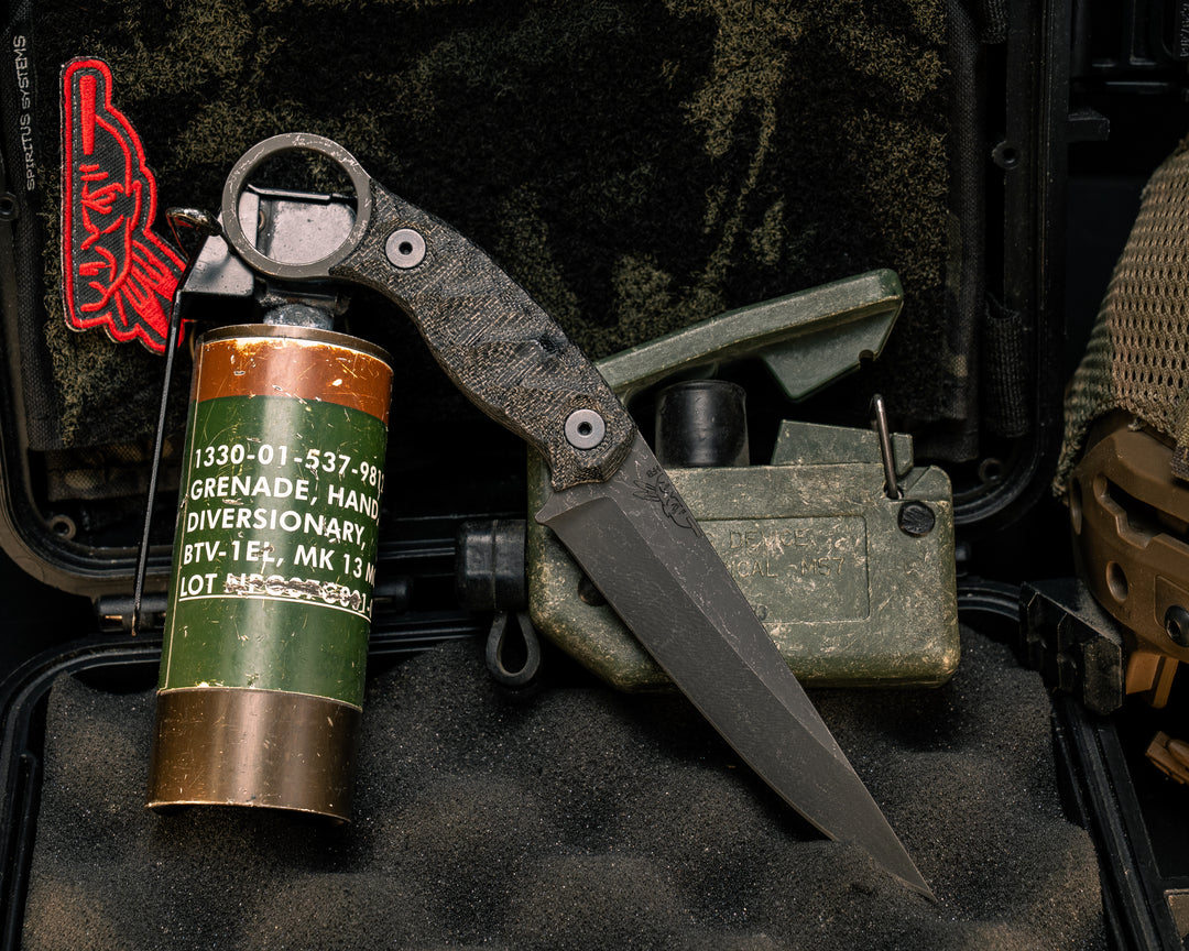 Osoraku 4"- Black Canvas Micarta, Allen Bolts, Textured Grip