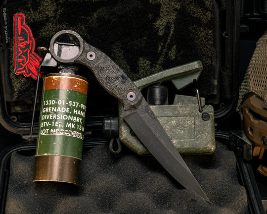 Osoraku 4"- Black Canvas Micarta, Allen Bolts, Textured Grip