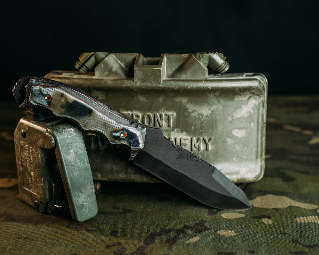 Disaster Breacher- Layered AOR2 Camo + Vintage American Flag, Patriot Mosaic Pins, Textured Grip