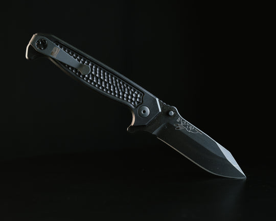 Disaster Folder- Anodized Black Handle, Black Nitride Frame, Dimpled Grip, Deep Carry Pocket Clip