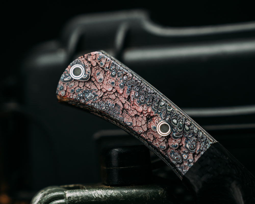 Storm Breaker- Carbon, Dragon Scale Fordite in Resin, Aluminum Pins with Glow Resin, Textured Grip