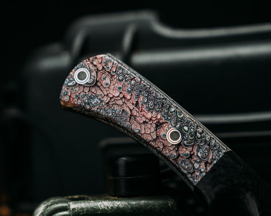 Storm Breaker- Carbon, Dragon Scale Fordite in Resin, Aluminum Pins with Glow Resin, Textured Grip