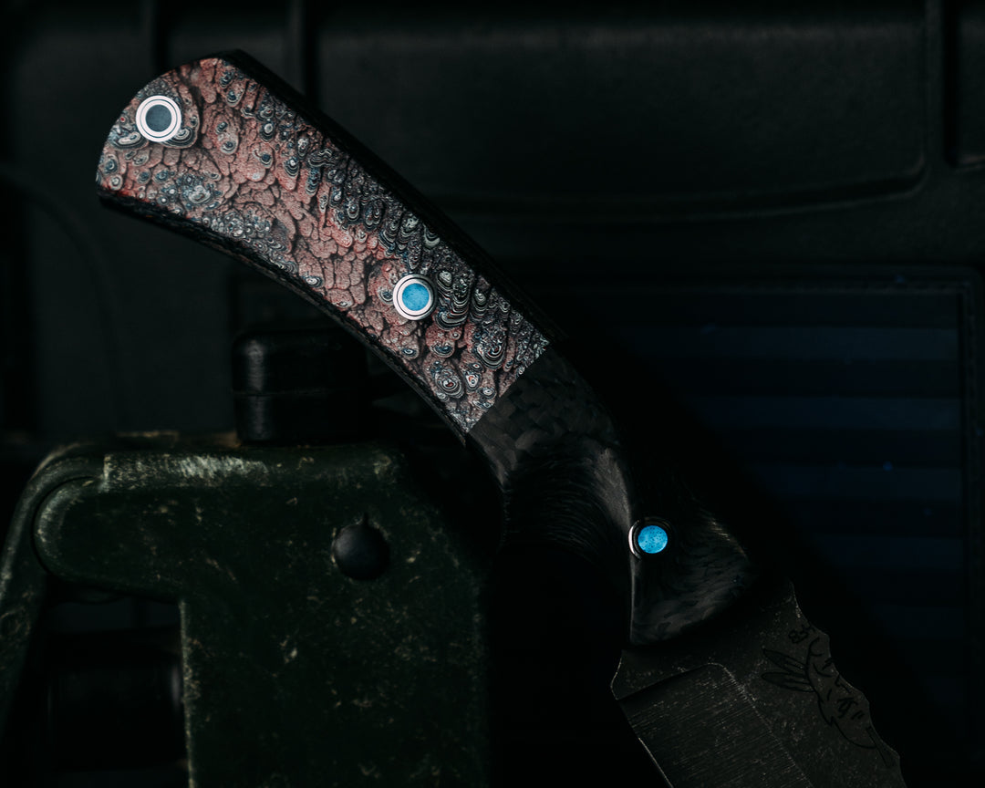 Storm Breaker- Carbon, Dragon Scale Fordite in Resin, Aluminum Pins with Glow Resin, Textured Grip