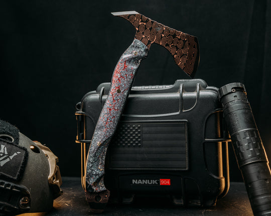Recce Alpha Hawk- Baker Forge Raindrop CopperMai- Fordite in Resin, Mosaic Pins, Textured Grip
