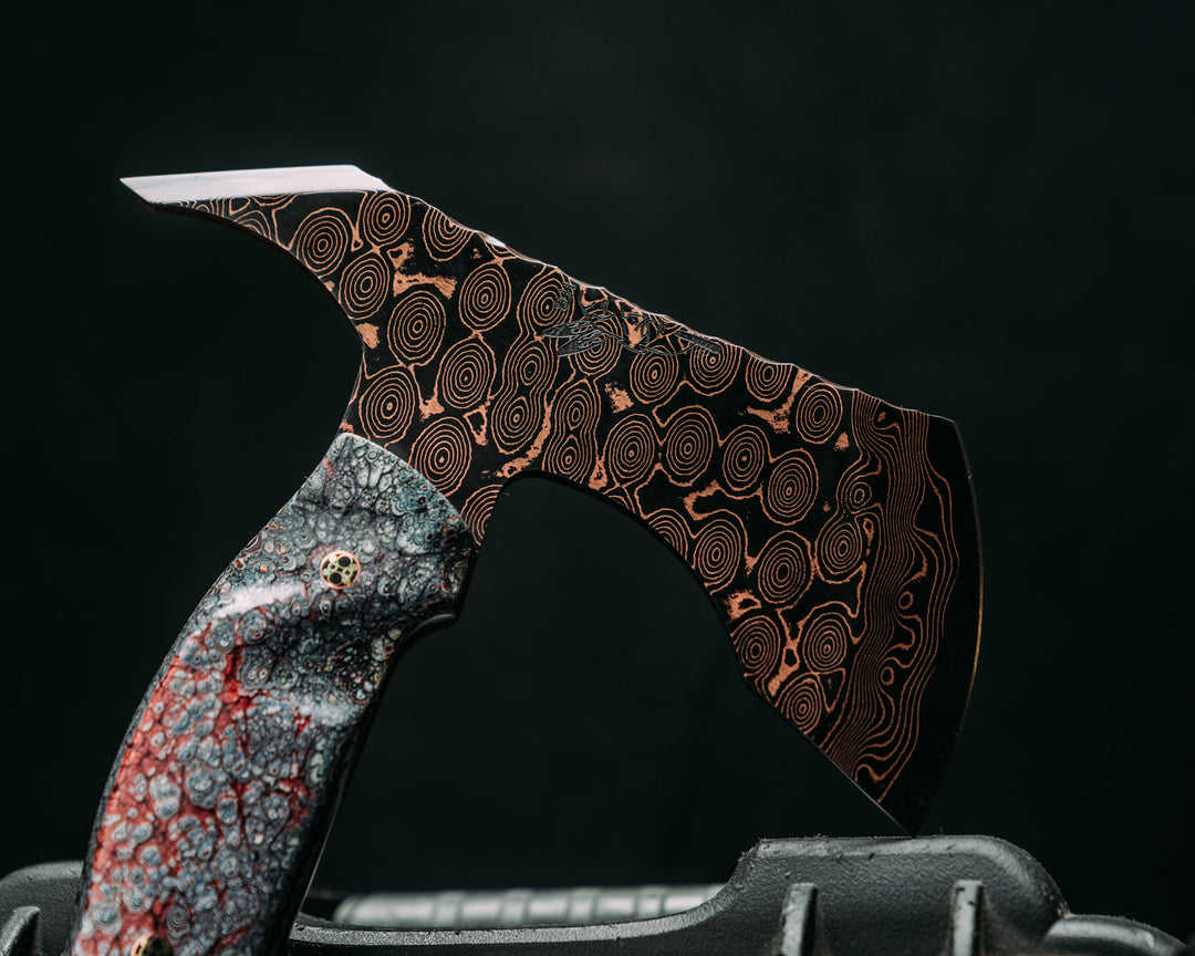 Recce Alpha Hawk- Baker Forge Raindrop CopperMai- Fordite in Resin, Mosaic Pins, Textured Grip