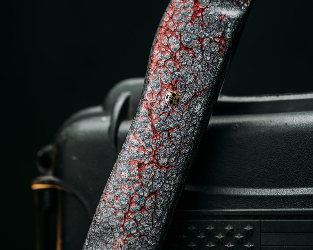 Recce Alpha Hawk- Baker Forge Raindrop CopperMai- Fordite in Resin, Mosaic Pins, Textured Grip