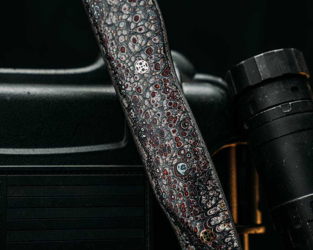 Recce Alpha Hawk- Baker Forge Raindrop CopperMai- Fordite in Resin, Mosaic Pins, Textured Grip