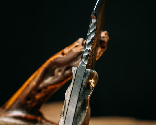 Widow Maker Jr- Baker Forge Raindrop Damascus- Dyed Giraffe Bone, Mosaic Pins, Textured Grip