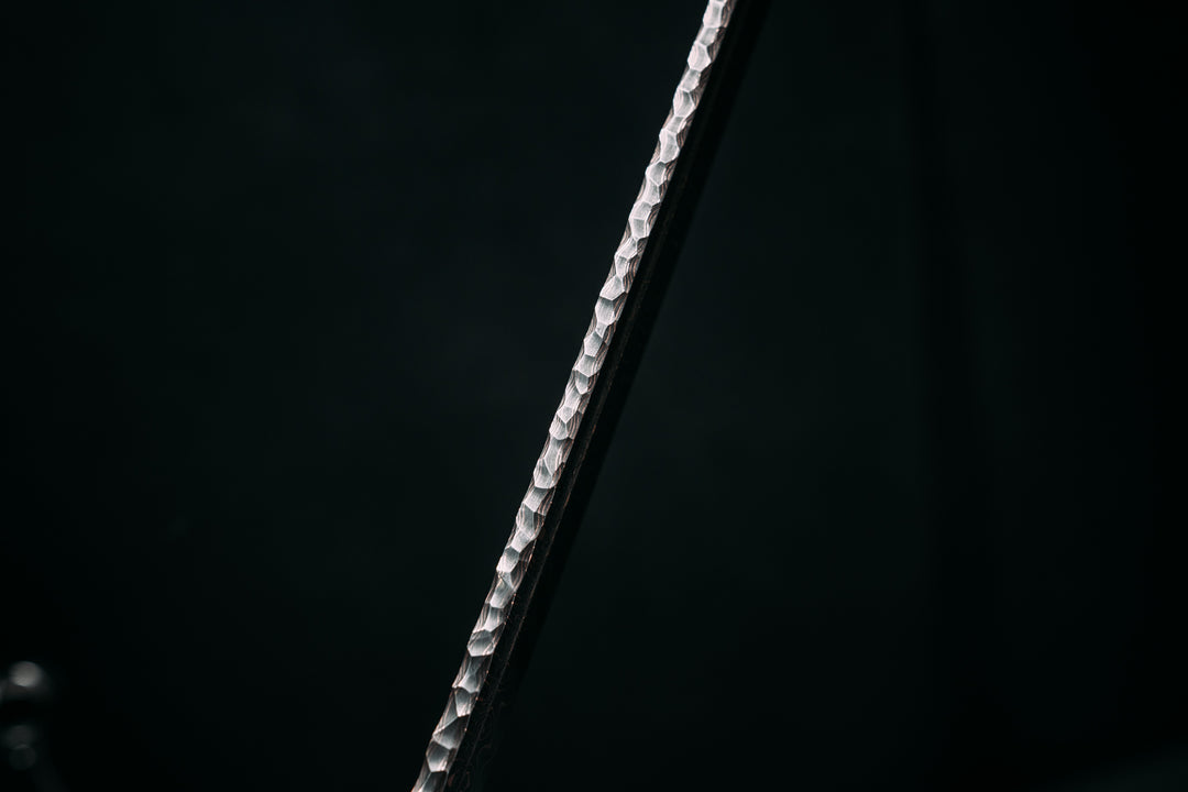 Katana- Baker Forge FireStorm - Chevron (Dam Core)- Meteorite, Black G10 and Copper Split, Carbon Fiber Mosaic Pins, Smooth Angled Grip