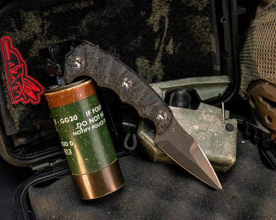 3" HUMINT- Black Canvas Micarta, Ti Allen Bolts, Textured Grip