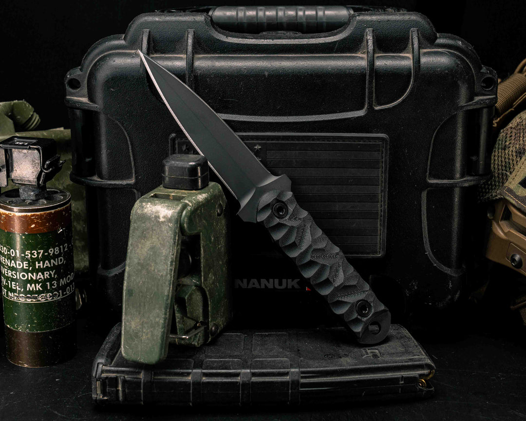 Combat Dagger- Black G10, Armor Black Cerakote, Allen Bolts, Textured Grip