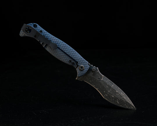 Extremis Folder - Anodized Blue Ti Scales, Acid Splashed Blade, Deep Carry Pocket Clip