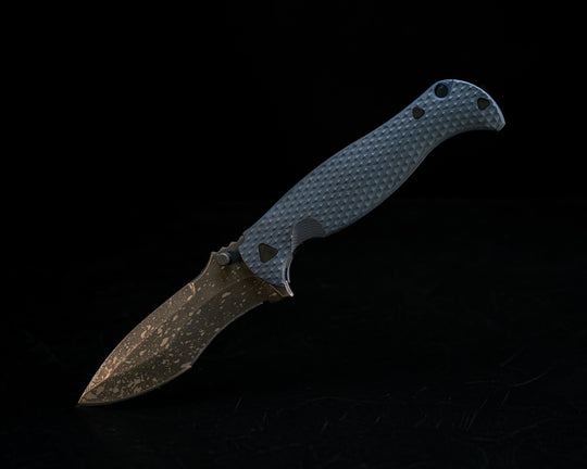 Extremis Folder - Anodized Blue Ti Scales, Acid Splashed Blade, Deep Carry Pocket Clip