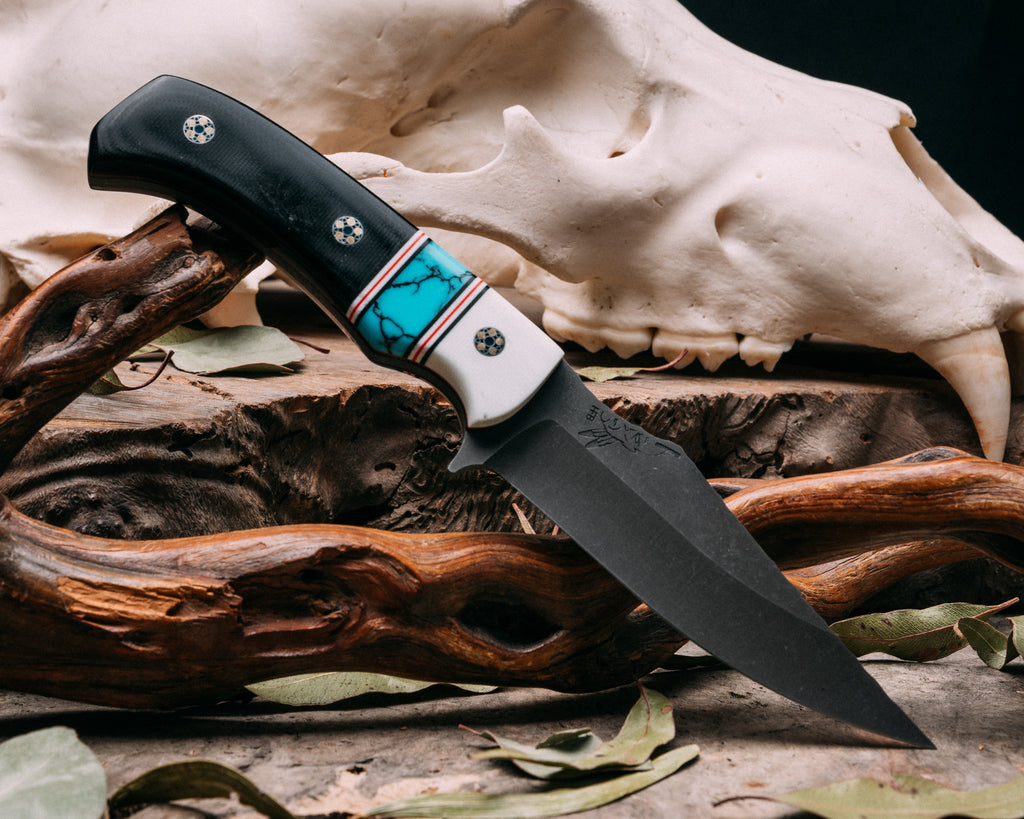 Tosahwi- White G10, Black G10, White G10 and Cherry G10 Pin Striping, Turquoise with Black Matrix Tru-stone Split, Black G10, Mosaic Pins, Smooth Grip