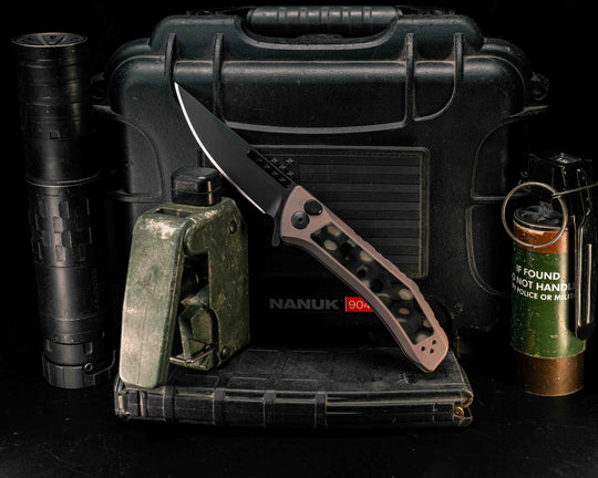 Custom Kwaiken Folder- Raffir Noble Wasp Uranium Glow, Anodized Grey Handle, Black Nitride Blade, Smooth Grip, Deep Carry Pocket Clip