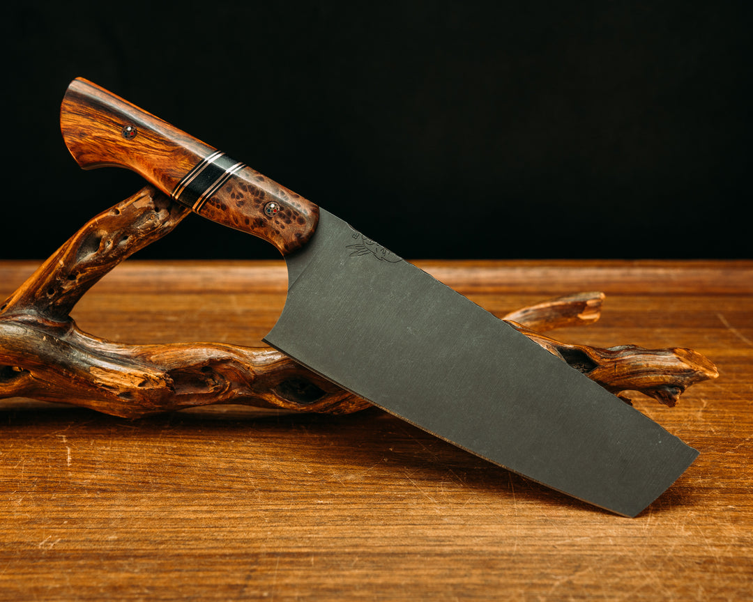 Chef Set- Dyed Redwood, Black G10 and Copper Pin Striping, Black Canvas Micarta Split, Desert Ironwood, Patriot Mosaic Pins, Smooth Grip