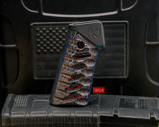 AR style Grip System - Nebula FAT Carbon Over Blue G10, Gun Metal Gray Cerakote, Snake Grip