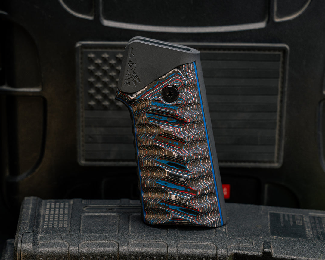 AR style Grip System - Nebula FAT Carbon Over Blue G10, Gun Metal Gray Cerakote, Snake Grip