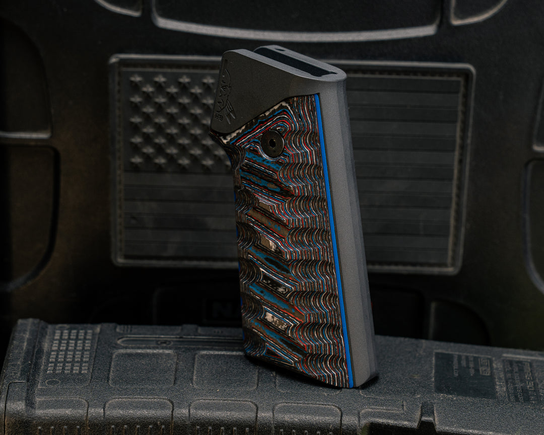 AR style Grip System - Nebula FAT Carbon Over Blue G10, Gun Metal Gray Cerakote, Snake Grip