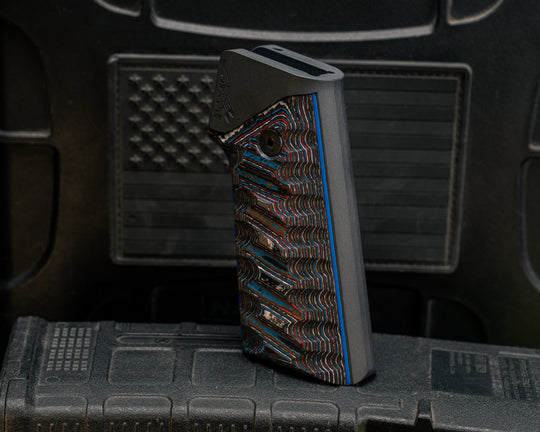 AR style Grip System - Nebula FAT Carbon Over Blue G10, Gun Metal Gray Cerakote, Snake Grip