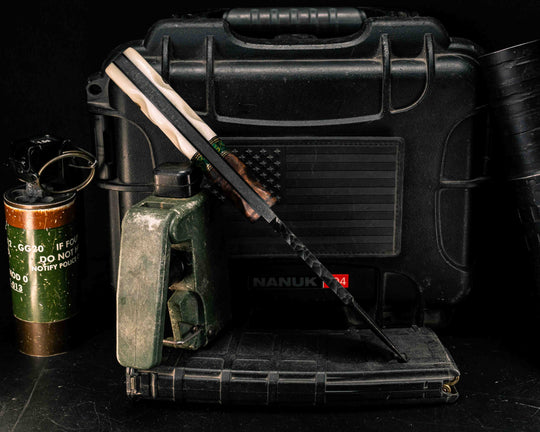 Disaster Breacher Gen 3- Hawaiian Curly Koa, Black G10 and Brass Pin Striping, Arizona Jade Tru-stone Split, Giraffe Bone, Mosaic Pins, Brass Lanyard Pin, Textured Grip