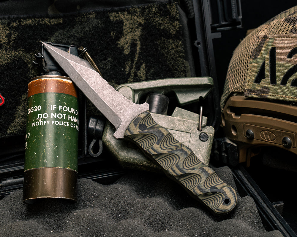 Combat Dirt Nap- OD Green and Black Layered G10, CF Pins, CF Lanyard Pin, Textured Grip