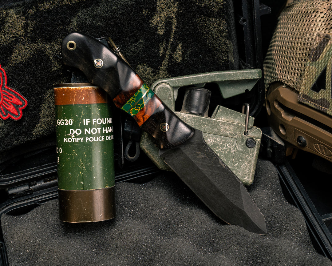 Disaster Jr- African Blackwood, Desert Ironwood, Arizona Jade Tru-stone and Brass Split, Mosaic Pins, Brass Lanyard Pin, Textured Grip