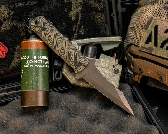 Combat Dirt Nap- OD Green and Black Layered G10, CF Pins, CF Lanyard Pin, Chaos Grip