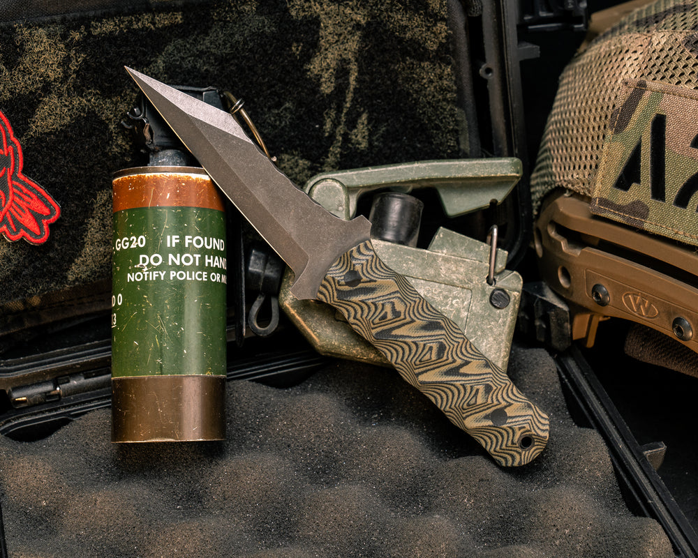 Combat Dirt Nap- OD Green and Black Layered G10, CF Pins, CF Lanyard Pin, Chaos Grip