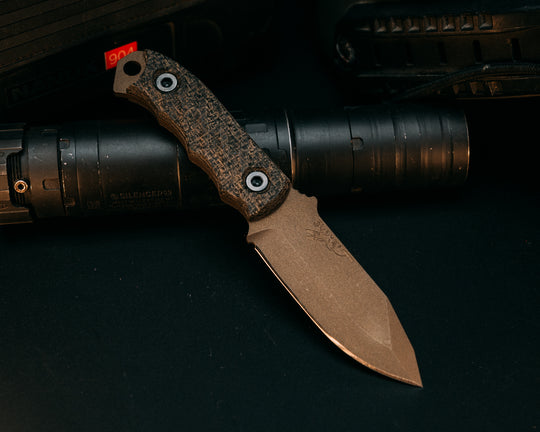 Disaster Cub - Black Burlap Micarta, Midnight Bronze Cerakote, Allen Bolts, Iron Grip