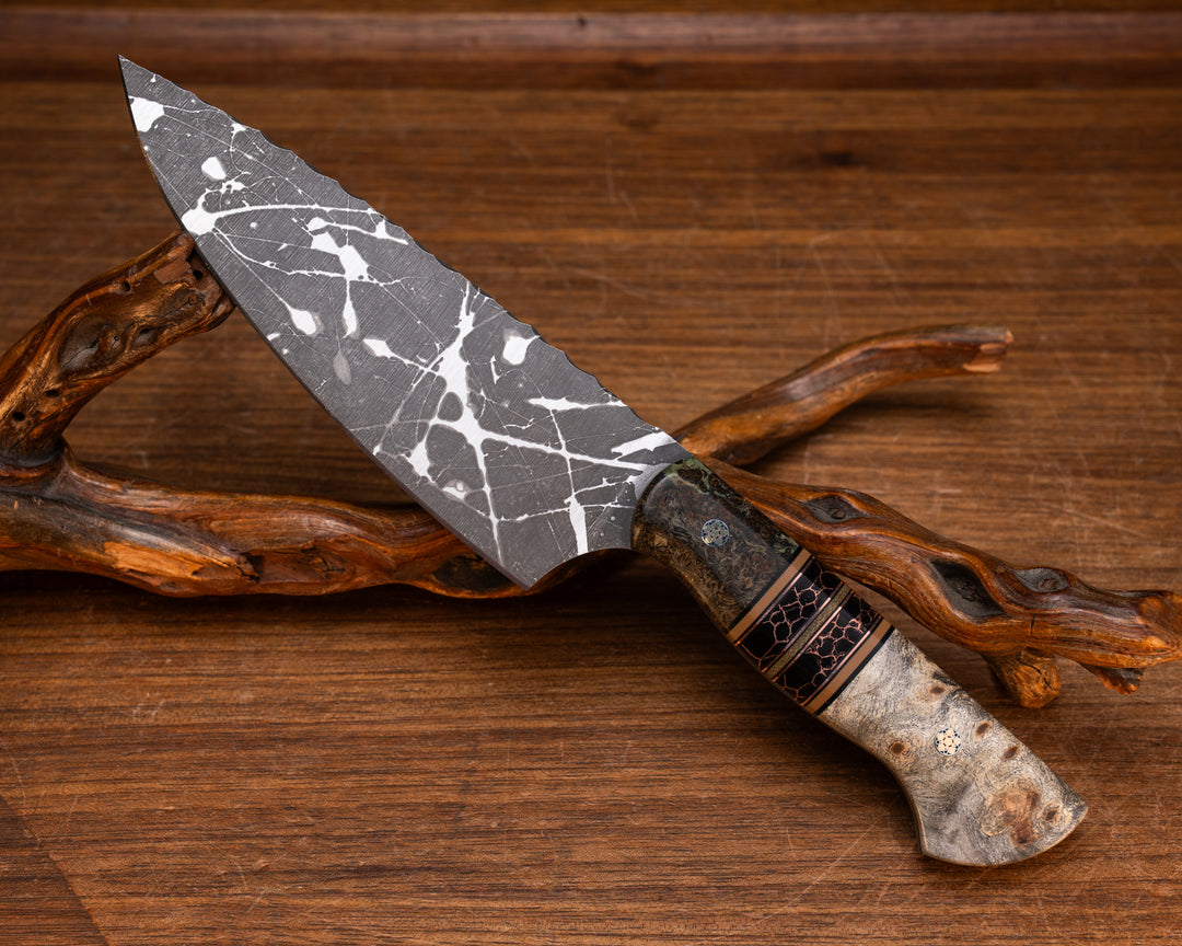 Chef Jr- Dyed Maple, Black G10, Coyote G10, Copper and OD Green Canvas Micarta Pin Striping, Black with Copper Web Tru-stone Split, Buckeye, Mosaic Pins, Smooth Grip