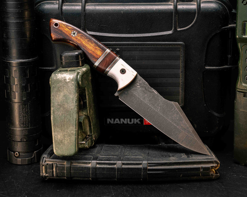 Widow Maker- Elk Antler, OD Green G10, Aluminum and Copper Pin Striping, Desert Ironwood, Mosaic Pins, Copper Lanyard Pin, Smooth Grip