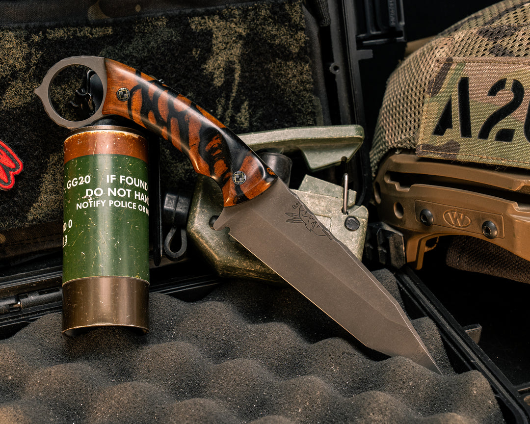 Shaw Concepts X HFB Ring Tanto Blade- Black and White Asian Ebony, Mosaic Pins, Smooth Grip