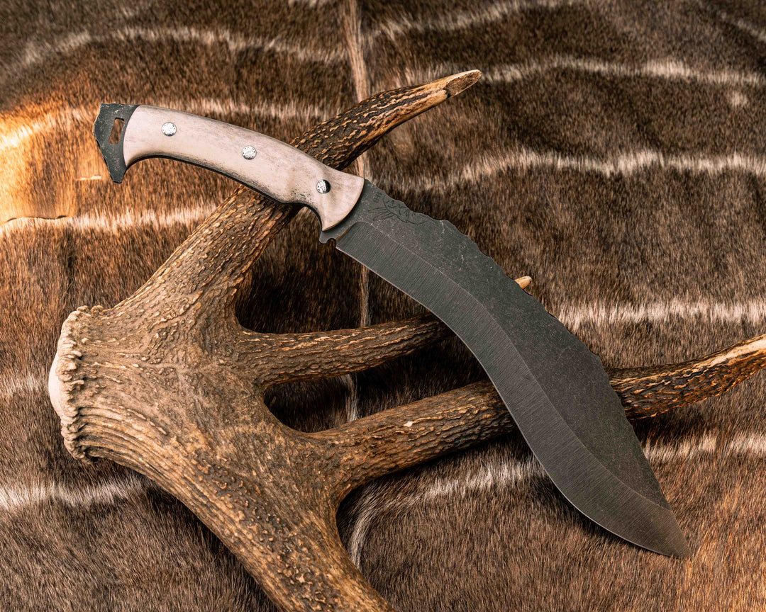 Kukri- Elk antler, Mosaic Pins, Textured Grip