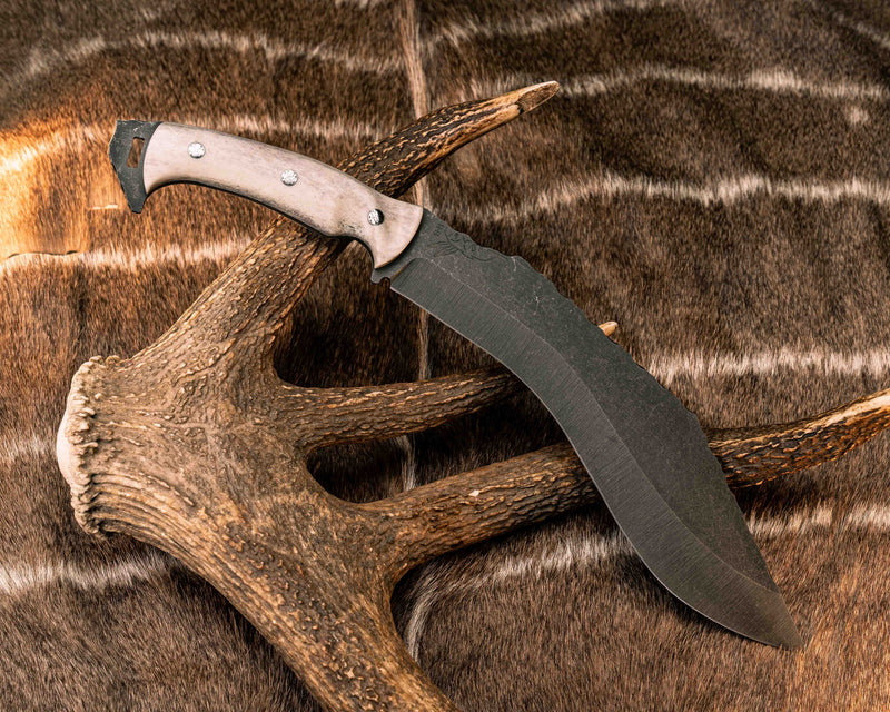 Kukri- Elk antler, Mosaic Pins, Textured Grip