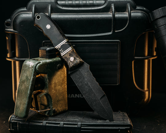 Disaster Jr Gen 3- black as Burl, Black G10 & Brass Pin String, Balck w/ Gold Web Tru Stone Split, Ram's Horn, Mosaic Pins, Smooth Grip