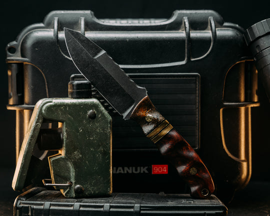 Disaster Jr Gen 3- Mammoth Bone, Black G10 & Brass Pin Striping, OD Green Canvas Micarta Splits, Desert Ironwood, Mosaic Pins, Brass Lanyard Pin, Textured Grip.