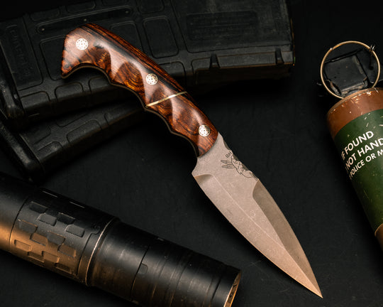 4" HUMINT- Desert Ironwood, Brass Split, Mosaic Pins, Grooved Grip