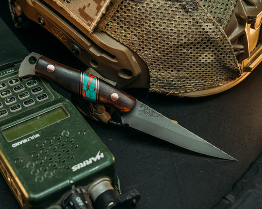 Congressman- Desert Ironwood, Black G10 and Copper Pin Striping, Sonoran Sunset Tru-stone Split, Copper Pins, Smooth Grip