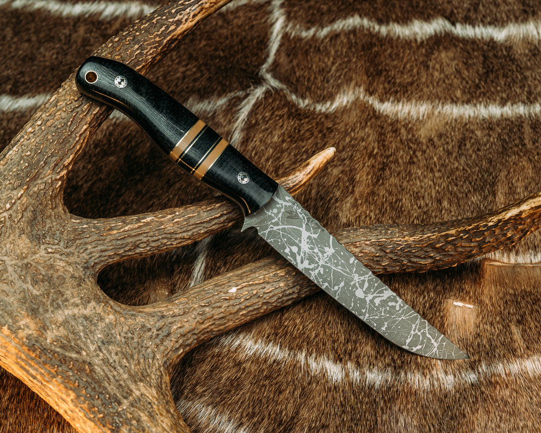 Crow Breakdown- Black Burlap Micarta, Brass, Coyote G10, Black G10, Brass and Black Canvas Micarta Split, Mosaic Pins, Brass Lanyard Pin, Contoured Grip