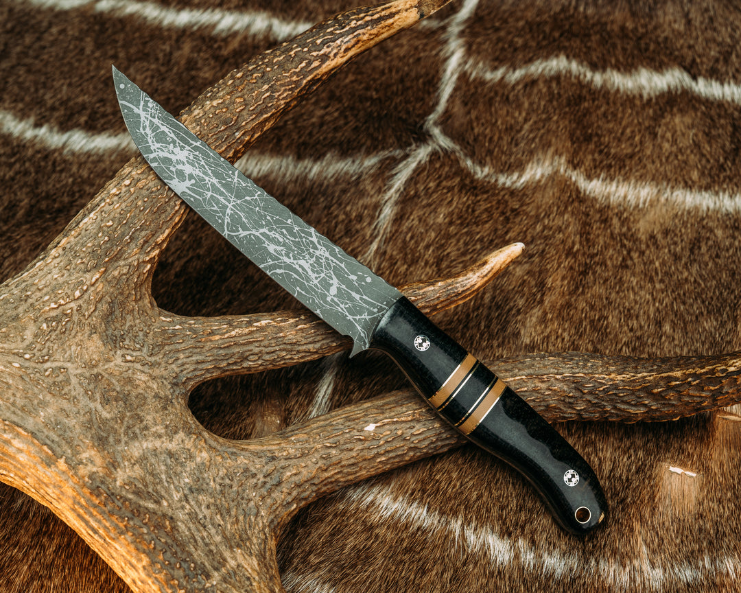 Crow Breakdown- Black Burlap Micarta, Brass, Coyote G10, Black G10, Brass and Black Canvas Micarta Split, Mosaic Pins, Brass Lanyard Pin, Contoured Grip