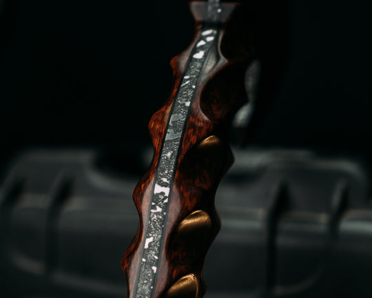 Warbird- Snakewood, Black G10 and Bronze Pin Striping, Vintage American Flag Split, Elk Antler, Bronze Pins, Textured Grip