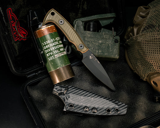 Special K HFB-X-KBD Collab- OD Green and Coyote G10, Armor Black Cerakote, Allen Bolts, Textured Grip